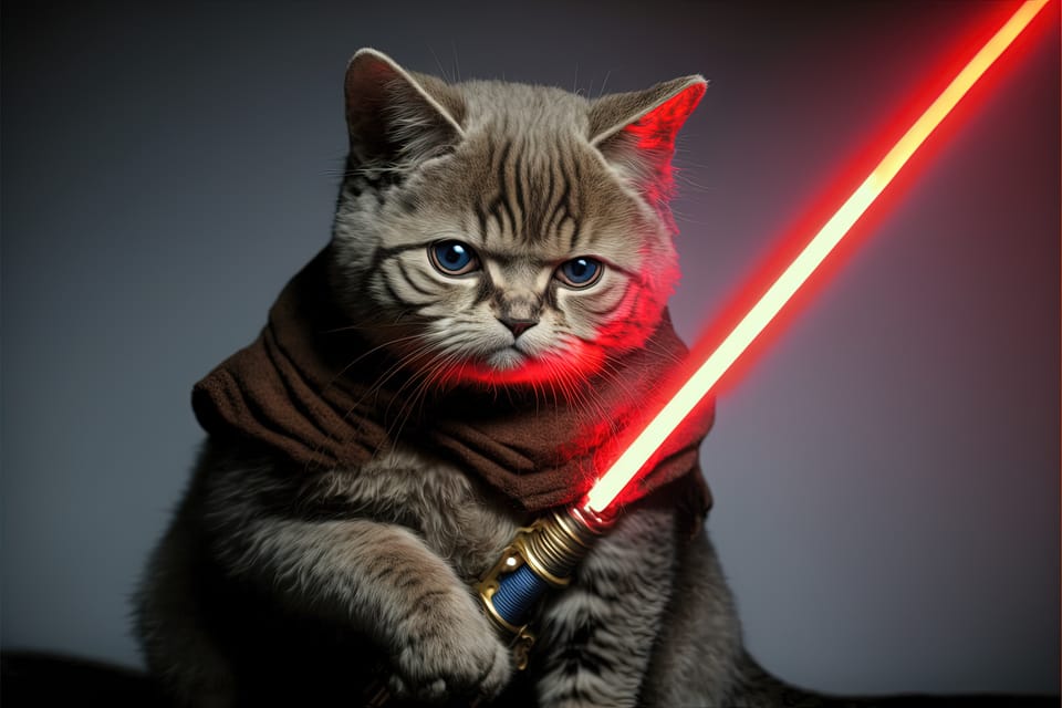Cat holding a light saber